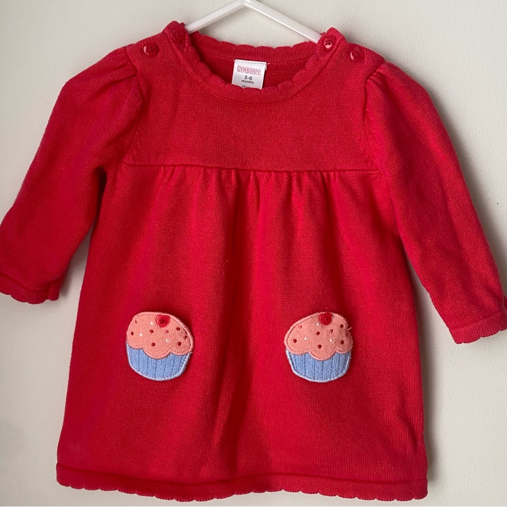 Gymboree Baby 3-6 Months Long Sleeve Pink Cupcake Pocket Sweater